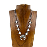 BOT160905-02-WHITE                         16 inches silver chain with white stone squash blossom choker