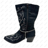 BOT230818-09                         15 Inches long silver metal chain with metal charms boot chain