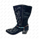 BOT161105-01-COPPER            15 Inches long copper chain and blue oval turquoise stone with horseshoe boot chain