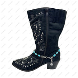 BOT161105-01-SILVER              15 Inches long silver chain and blue oval turquoise stone with horseshoe boot chain