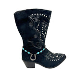 BOT161105-01-SILVER              15 Inches long silver chain and blue oval turquoise stone with horseshoe boot chain