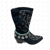 BOT180830-02                 15 Inches long silver metal chain and blue turquoise stone with metal Indian head boot chain
