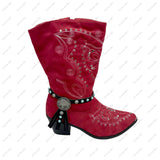 BOT191017-01    13 Inches black leather with blue turquoise stone and silver buffalo boot chain