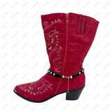 BOT191017-03     13 Inches black leather with blue turquoise stone and silver cactus boot chain