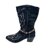 BOT191017-02     13 Inches brown leather with blue turquoise stone and silver buffalo boot chain