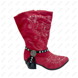 BOT191017-03     13 Inches black leather with blue turquoise stone and silver cactus boot chain