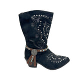BOT191017-04      13 Inches brown leather with blue turquoise stone and silver cactus boot chain