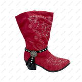 BOT191017-07      13 Inches black leather with blue turquoise stone and silver eagle boot chain