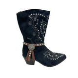 BOT191017-08        13 Inches brown leather with blue turquoise stone and silver eagle boot chain