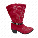 BOT191017-09      13 Inches black leather with blue turquoise stone and silver buffalo boot chain