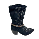 BOT191017-10        13 Inches brown leather with blue turquoise stone and silver buffalo boot chain