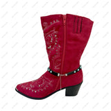 BOT191017-13         13 Inches black leather with blue turquoise stone and silver Indian head boot chain