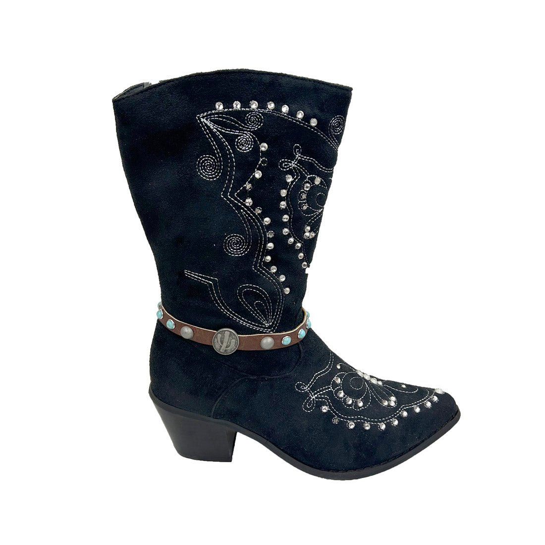 BOT191017-12        13 Inches brown leather with blue turquoise stone and silver cactus boot chain