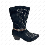 BOT191017-14           13 Inches brown leather with blue turquoise stone and silver Indian head boot chain