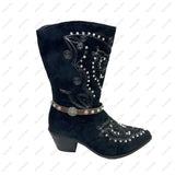 BOT191017-16            13 Inches brown leather with blue turquoise stone and silver eagle boot chain