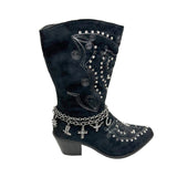 BOT230818-09                         15 Inches long silver metal chain with metal charms boot chain