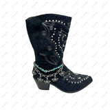 BOT230826-01          15 Inches long silver metal chain and blue turquoise stone with metal crown boot chain