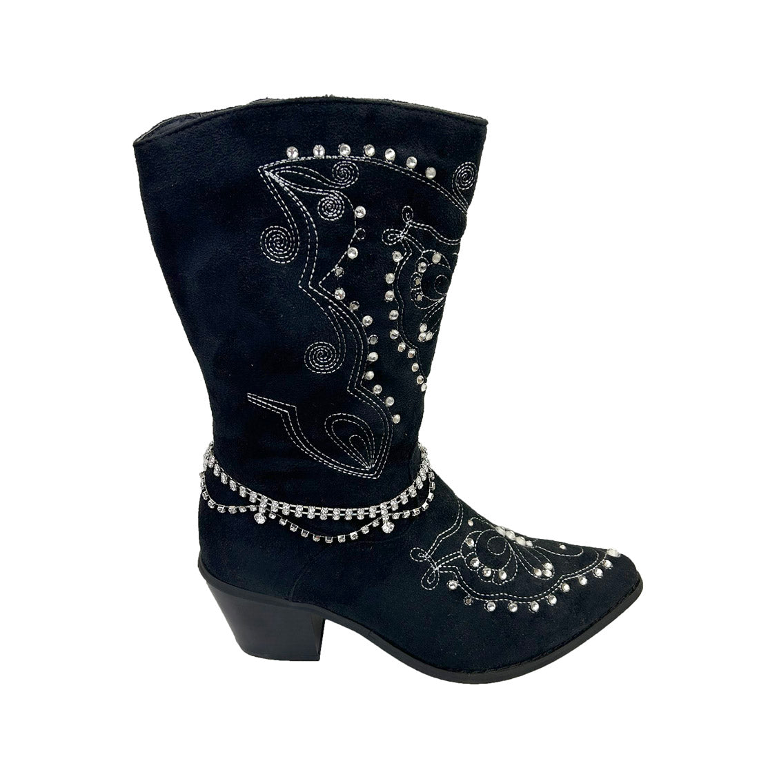 BOT230826-06         13 Inches long silver metal with clear crystal chain boot chain