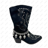 BOT230826-08            15 Inches long silver metal chain with skull head boot chain