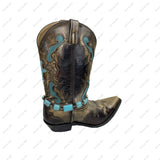 BOT230910-14-BLUE                   19'' Silver metal with blue rectangle turquoise stone Boot chain