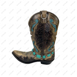 BOT230910-14-BLUE                   19'' Silver metal with blue rectangle turquoise stone Boot chain