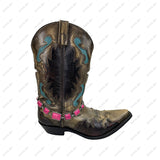 BOT230910-14-BLUE                   19'' Silver metal with blue rectangle turquoise stone Boot chain