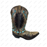 BOT230910-15-BLUE            19'' Silver metal with blue OVAL turquoise stone Boot chain