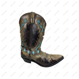 BOT230910-17-BLUE                19'' Silver metal with blue oval turquoise stone Boot chain