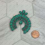 BPD250530-01-GREEN           Silver metal with green turquoise stone squash blossom wild rag slide