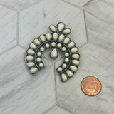 BPD250530-01-WHITE           Silver metal with white turquoise stone squash blossom wild rag slide