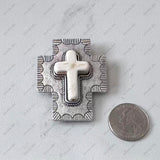 BPD250530-04-WHITE            55x45mm white turquoise cross with silver base wild rag slide