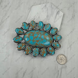 BPD251230-01-RED-BLUE                     Silver metal with red and blue turquoise stone large oval Belt buckle