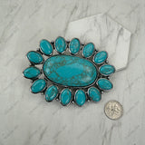 BPD251230-01-BLUE                           Silver metal with blue turquoise stone large oval Belt buckle