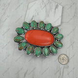 BPD251230-01-RED-BLUE                     Silver metal with red and blue turquoise stone large oval Belt buckle