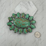 BPD251230-01-BLUE                           Silver metal with blue turquoise stone large oval Belt buckle