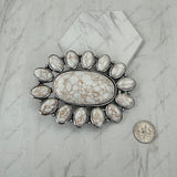 BPD251230-01-BLUE                           Silver metal with blue turquoise stone large oval Belt buckle