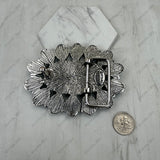 BPD251230-01-BLUE                           Silver metal with blue turquoise stone large oval Belt buckle