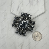 BPD251230-02-BLACK                     Silver metal with black and white stone cross western slider