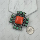 BPD251230-02-RED-BLUE                    Silver metal with red and blue turquoise stone cross western slider