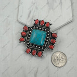 BPD251230-02-RED-BLUE                    Silver metal with red and blue turquoise stone cross western slider