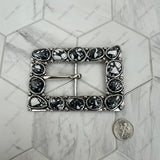 BPD251230-03-BLUE                             Silver metal with blue turquoise stone large rectangle Belt buckle
