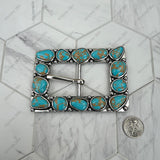 BPD251230-03-BLUE                             Silver metal with blue turquoise stone large rectangle Belt buckle