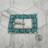 BPD251230-03-BLUE                             Silver metal with blue turquoise stone large rectangle Belt buckle