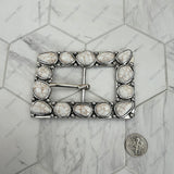 BPD251230-03-BLUE                             Silver metal with blue turquoise stone large rectangle Belt buckle