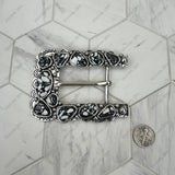 BPD251230-04-BLUE                       Silver metal with blue turquoise stone large rectangle Belt buckle