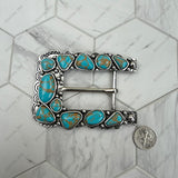 BPD251230-04-BLUE                       Silver metal with blue turquoise stone large rectangle Belt buckle