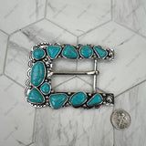 BPD251230-04-BLUE                       Silver metal with blue turquoise stone large rectangle Belt buckle