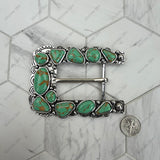 BPD251230-04-BLUE                       Silver metal with blue turquoise stone large rectangle Belt buckle