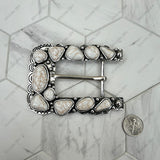 BPD251230-04-BLUE                       Silver metal with blue turquoise stone large rectangle Belt buckle