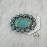 BPD251230-06-BLUE-BROWN                      Silver metal with blue and brown turquoise stone oval Belt buckle